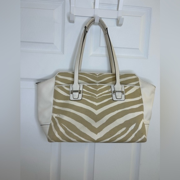 Coach Taylor Carryall Zebra Stripe Leather Canvas LG Satchel Tote F27009 summer - Picture 14 of 16